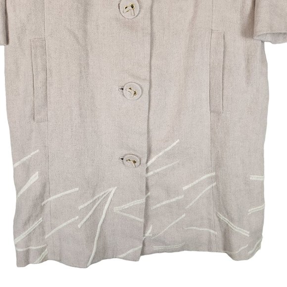 Elevenses Anthropologie Peacoat Womens 8 Beige Linen Embroidered Artsy Retro - Picture 5 of 12